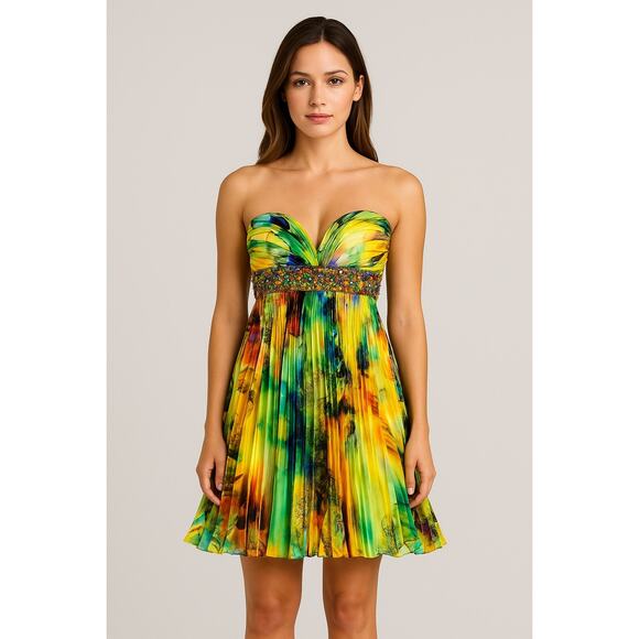 Night Moves Multicolor Beaded Jeweled Strapless Dress Sz 8 | Prom Pageant - Picture 1 of 10